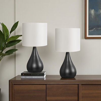 Terence Set Of 2 & Black Metal & Ivory / Cream Shade Table Lamp, 17.54'' H X 8.78'' W X 8.7'' D