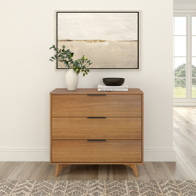 3 Drawer 37" W Solid Wood Dresser with Metal Pulls