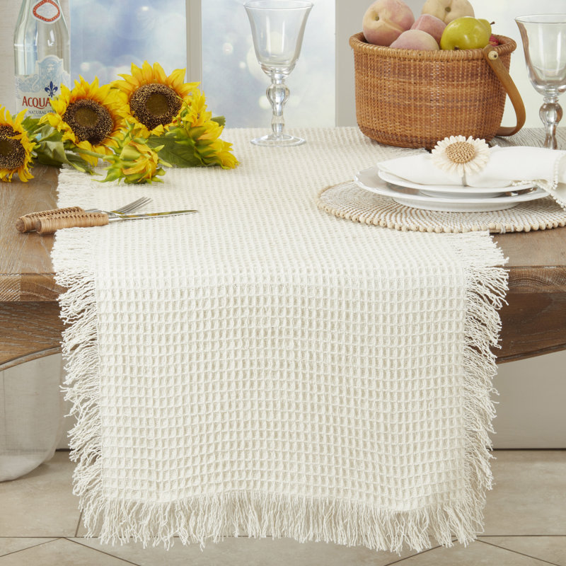 Fringe-Touched Waffle Weave Table Runner