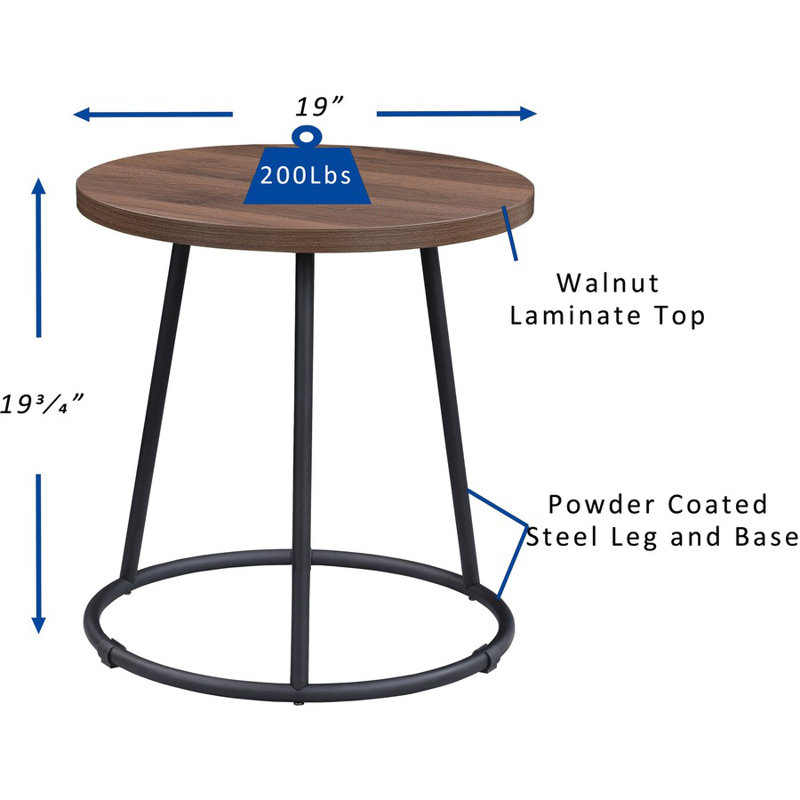 Walnut and Powder-Coated Metal Round Side Table