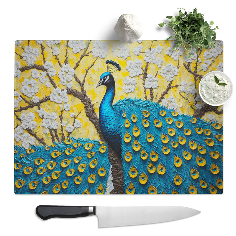 Peacock Pop Art  Glass Chopping Board