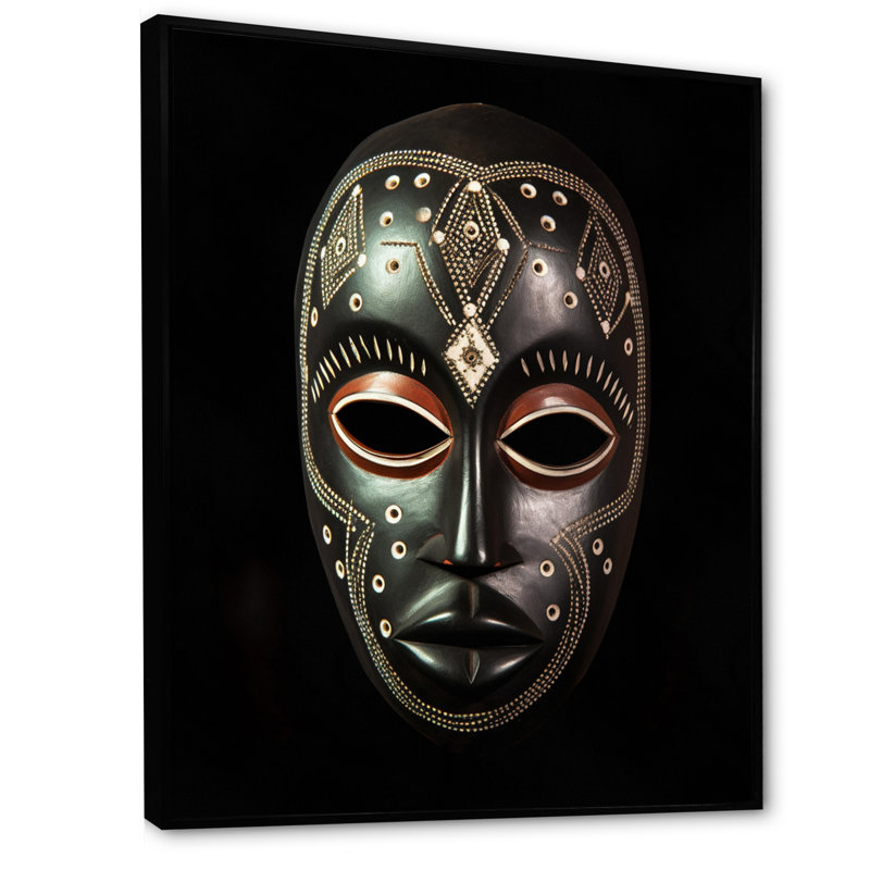 Masque africain Ethnical Traditional, Cadre flottant noir, H 32 po x l 24 po x P 1 po