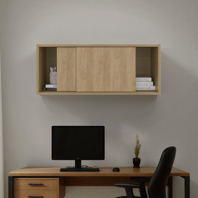 Armoire de rangement murale à porte coulissante de 32 pouces de large pour optimiser le salon et l'espace de travail, fournitures de bureau à compartiments fermés, structure contemporaine épurée, 28,03 lb avec portes,