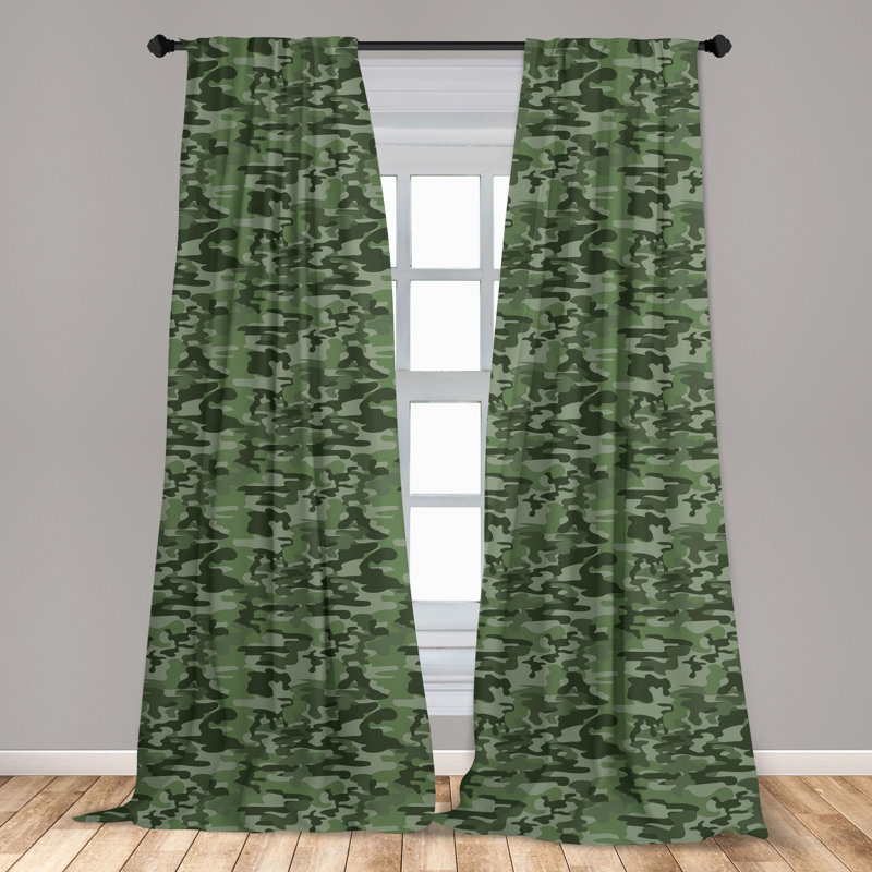 Forest Green Camouflage Polyester Rod Pocket Curtain Panels, 28" x 63"