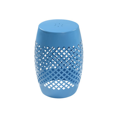 Blue Round Metal Side Table with Lace-Cut Design, Weather-Resistant Powder-Coated Iron Accent Table