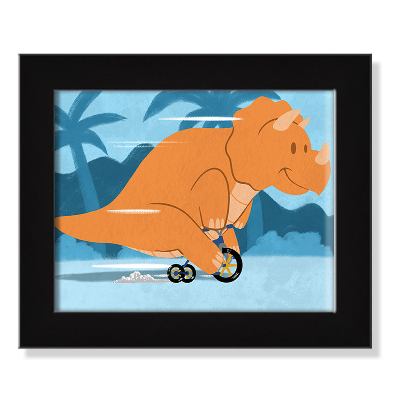 «Riding Dino 2», impression sur papier, H 8 po x l 10 po x P 0,6 po, Encadré plat noir