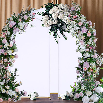 Wedding Arch Cover Set Of 3,White Spandex Fitted Arch Cover For Wedding,Round Top Chiara Backdrop Stand Covers For Birthday Party Baby Shower Decoration(4.9Ft&5.9Ft)