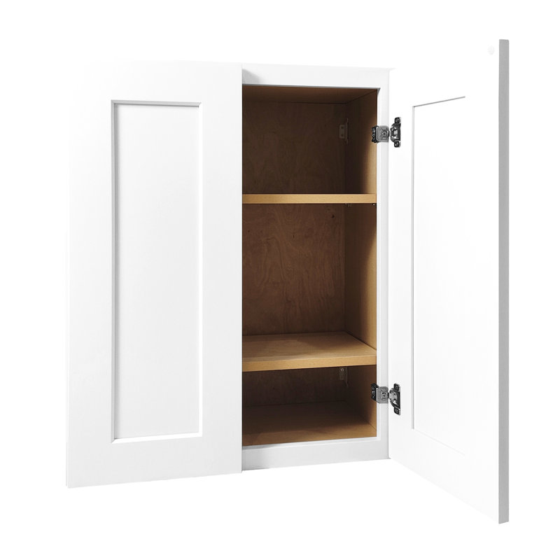 Armoire murale blanche en bois massif avec fermeture en douceur et beaucoup de rangement pour le salon de la salle de bain.