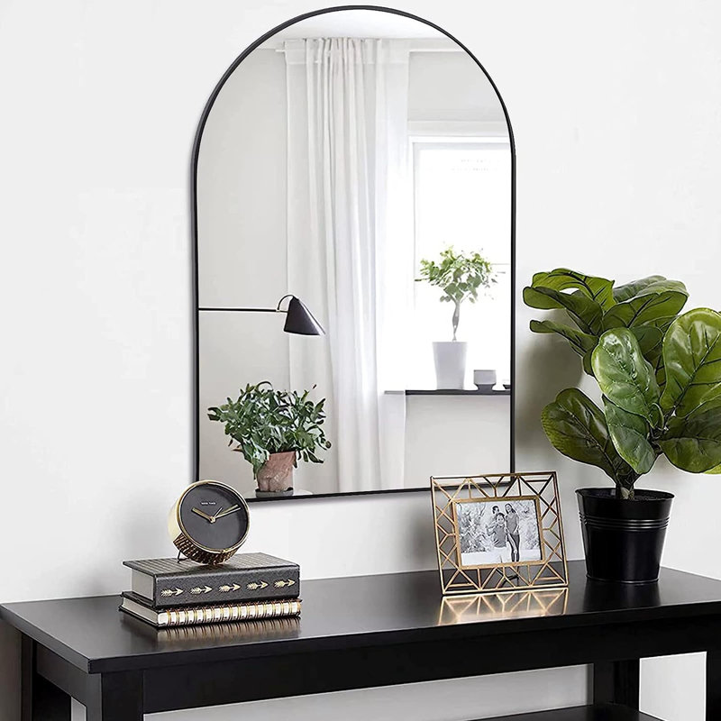 Miroir de bar en métal, Noir, noir, noir, noir, 36 po x 24 po 