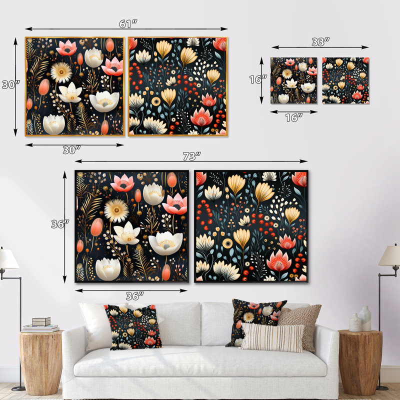 Emie - Ensemble de 2 collages carrés botaniques abstraits, Cadre flottant noir, H 16 po x l 33 po