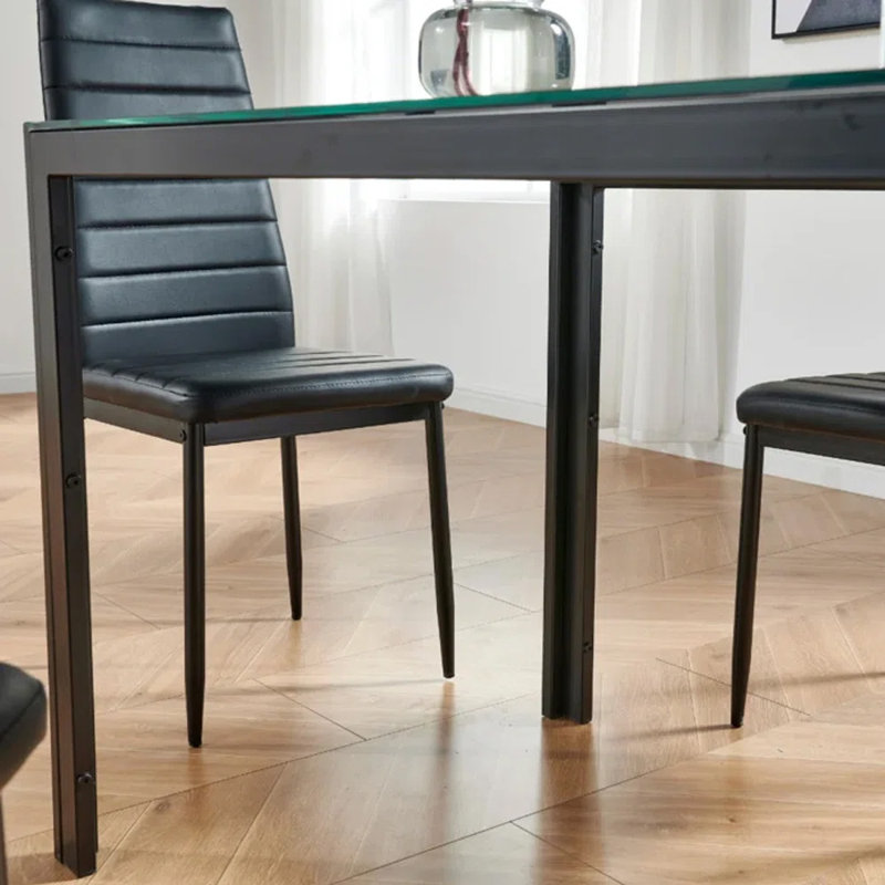 Reiner Glass Top Metal Base Dining Table, Black
