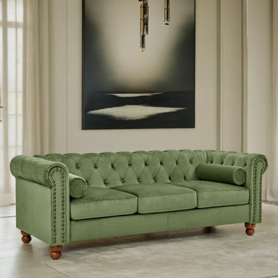 80" Velvet Chesterfield Rolled Arm Sofa