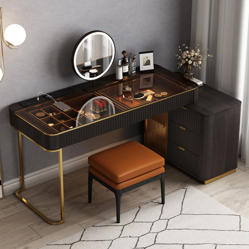 Dressing Table with Mirror, Black/Gold, 47" W x 23" D x 29.5" H