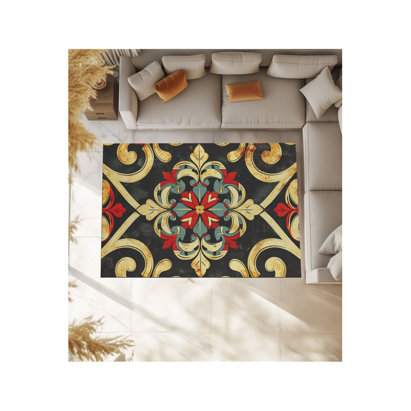 Tapis tissé à motif lavable traditionnel, Tapis de couloir 2 pi 6 po x 6 pi 7 po inclus