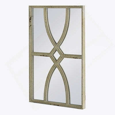 Rectangular Wooden Wall Mirrors With Distressed White Frame