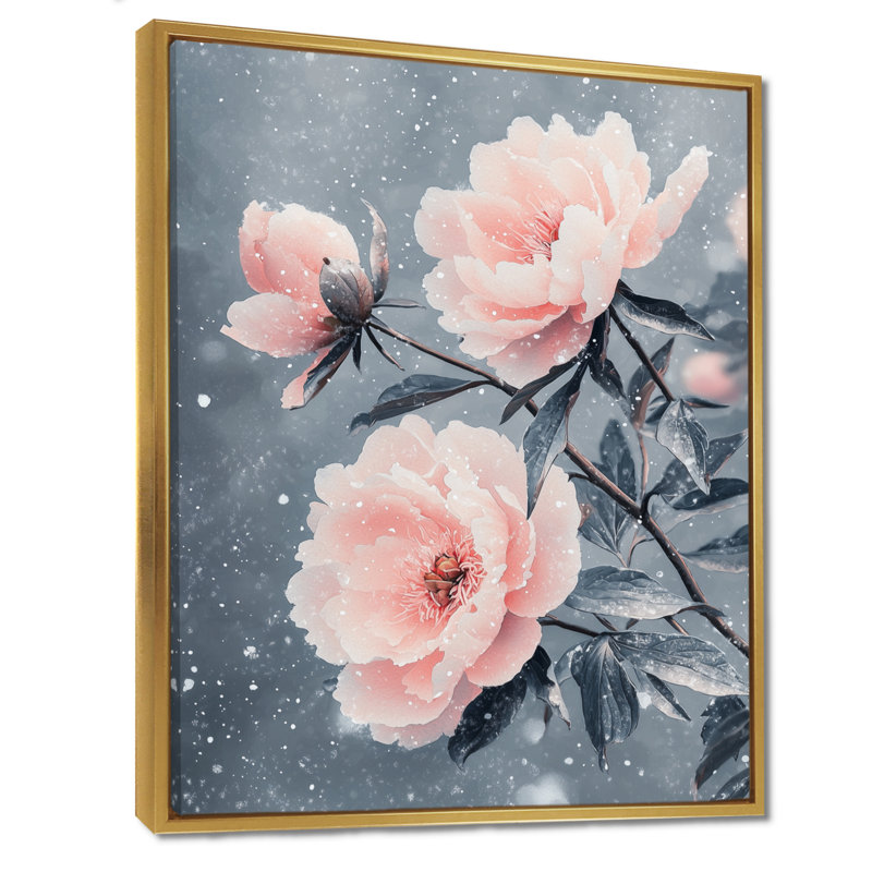 Pivoines au vent d'hiver II - pivoines, art mural, H 32 po x l 16 po, Impression encadrée sans passe-partout, Doré