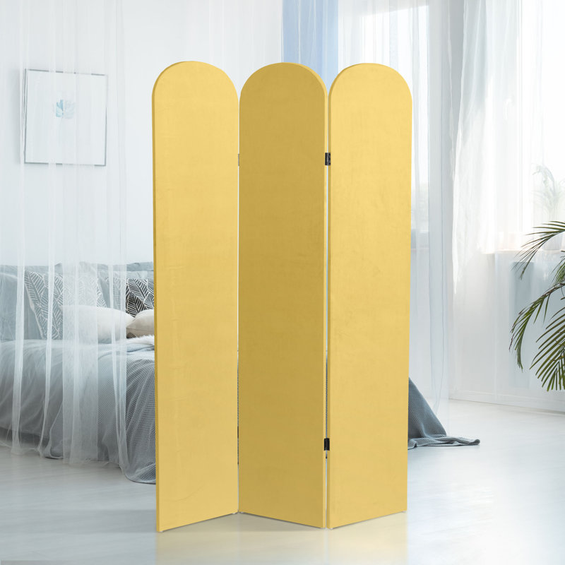 6 Ft. Classic Arch Velvet Room Divider Blue 3 Panel, Yellow