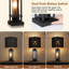 Ensemble de 2 lampes de table modernes avec veilleuse, lampes de chevet à double éclairage avec ports USB-A et USB-C, abat-jour à grille noire, base carrée, interrupteur à bascule, ampoules DEL E26 pour chambre à coucher