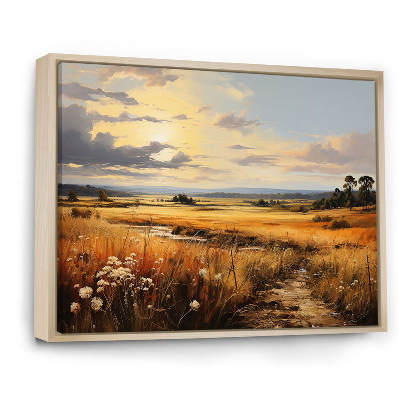 «Yellow Wheat Field Meadows III - Meadow», art mural, Cadre flottant brun, H 34 po x l 44 po x P 1,5 po
