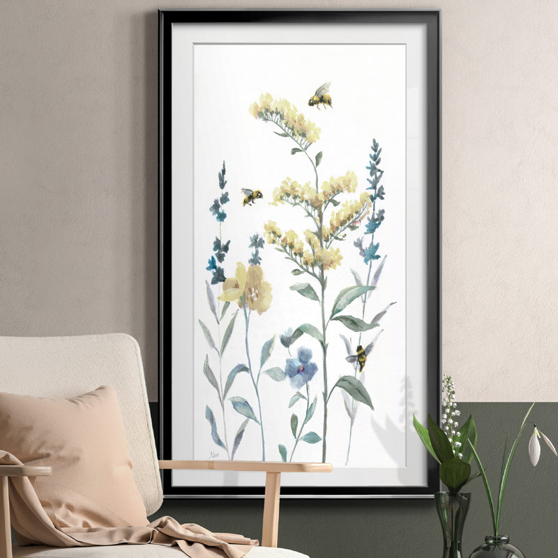 Bumble Bee Garden II - peinture encadrée, Noir, H 10,5 po x l 18,5 po x P 1,5 po