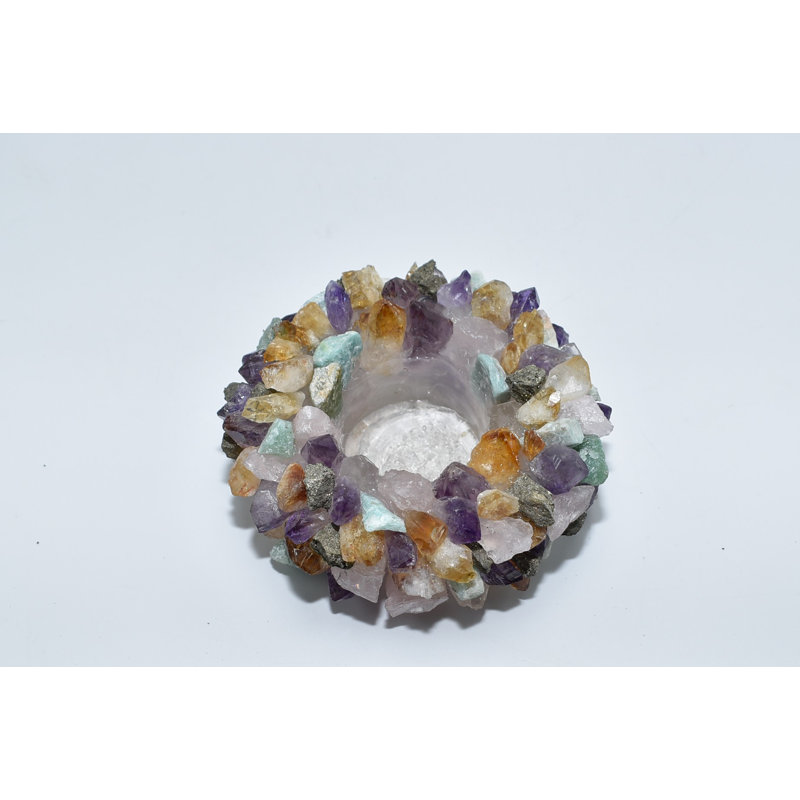 Stone Tabletop Votive Holder, Mixed Gemstones