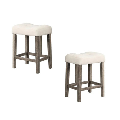 Tabouret de salle à manger à hauteur de comptoir de 2, bar de style transitionnel avec repose-pieds et siège, chêne, bois d'ingénierie, revêtement en mélange de lin pour un confort durable, idéal pour les petites pièces en bois de couleur chêne