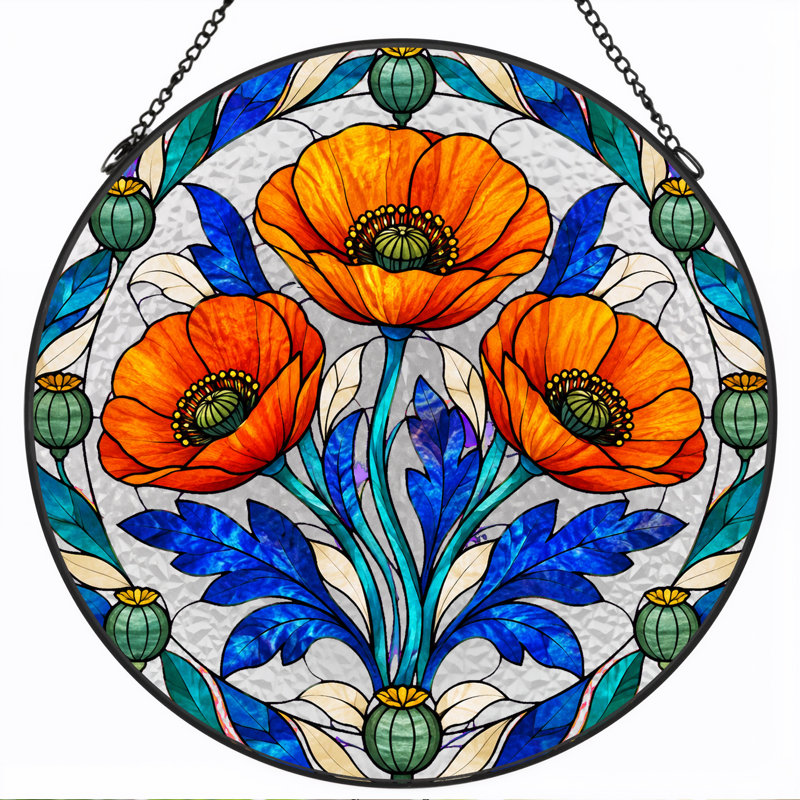 Toile orange avec coquelicots, H 7,8 po