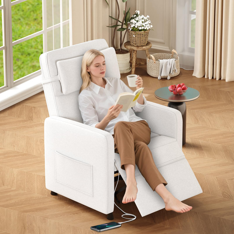  Power Recliner Chair with Massage, Heat & Lumbar Support Adjustable Electricc Reclining, Overstuffed Tall Back, USB Port, 2 Side Pockets Comfy Lounge Armchair for Living Room Gray