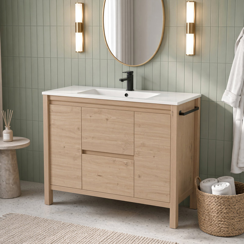 Meuble-lavabo simple autoportant 48 po avec lavabo, robinet et drain Modern Farmhouse
