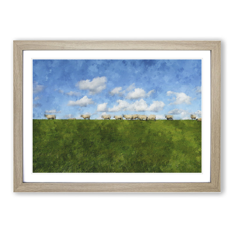 Flock of Sheep Vol.4 - Picture Frame Graphic Art, Oak Framed, 27cm H x 36cm W x 2cm D