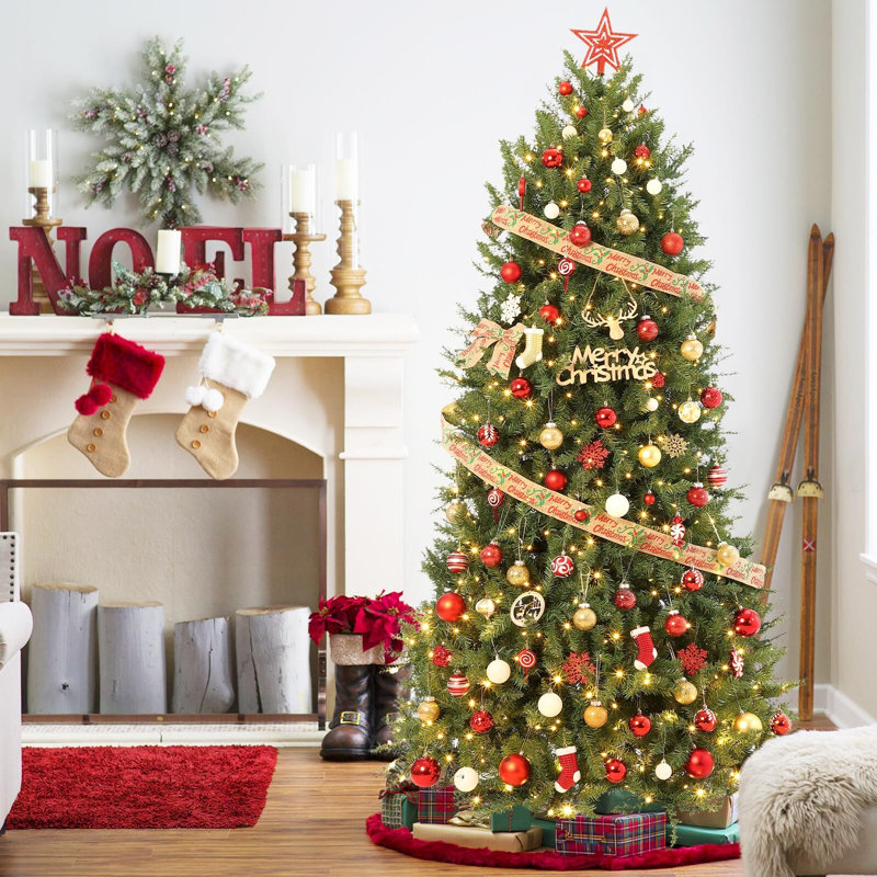 Arbre de Noël artificiel pré-éclairé avec lumières blanc chaud, 7.5