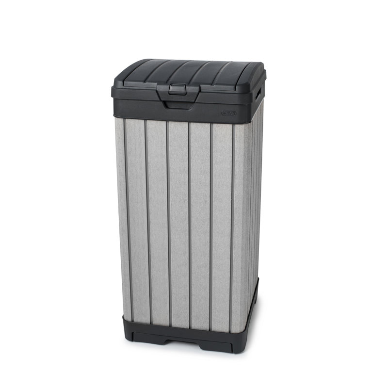 Keter Rockford 39 Gallon Manual Lift Waste And Recycling Trash Bin With Drip Tray Made of Durable Weather-resistant Resin - Grey
