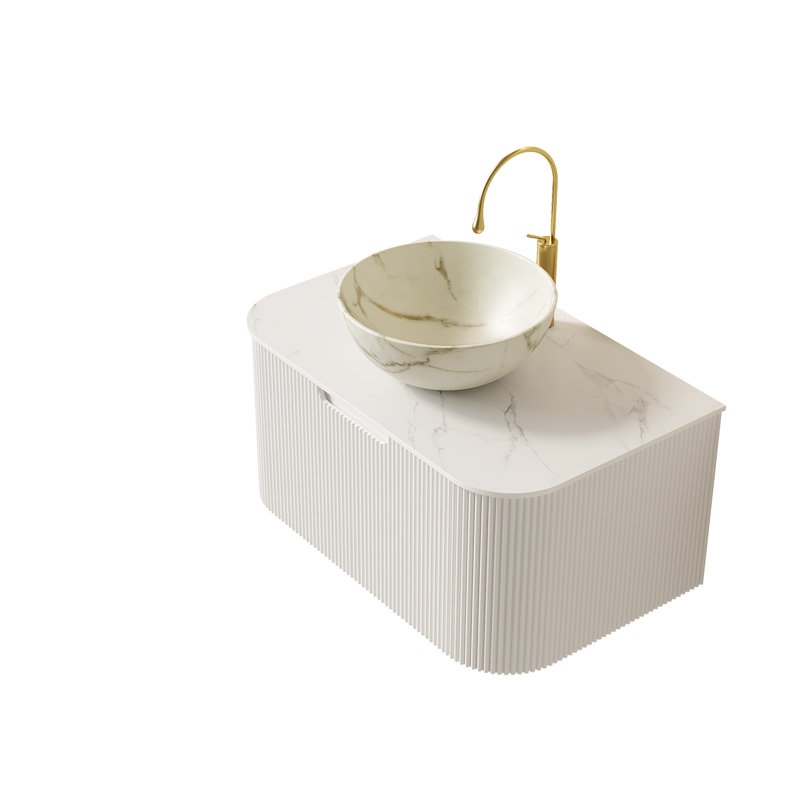 Meuble-lavabo flottant à rayures Anka, White, Blanc Bowel, 24"