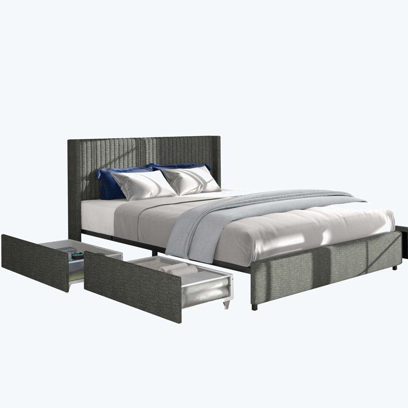 Upholstered Storage Bed, Full / Double, Gray