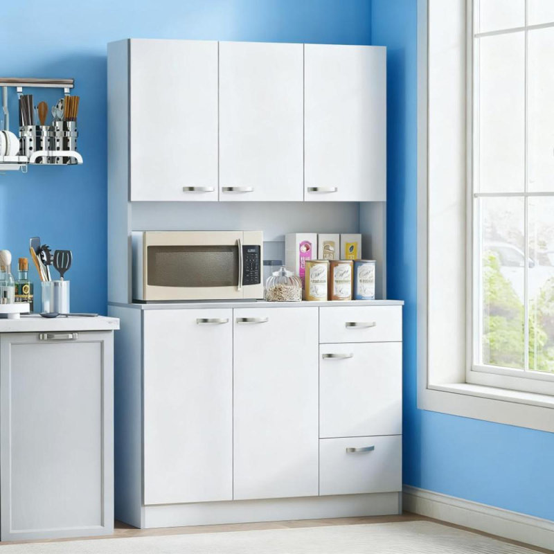Armoire de cuisine 71 po, armoire de rangement haute avec support pour micro-ondes, huche de cuisine moderne avec comptoir, 6 portes, tiroir de rangement, 3 tablettes réglables Kitchen Pantry