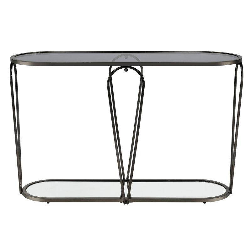 48'' Glass Top Console Table, Gray, Black Nickel