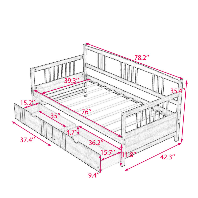 Fairbank Twin Size Two Drawers Wooden Daybed, White