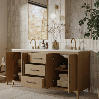 Alsup 66" Double Bathroom Vanity with Quartz Countertop