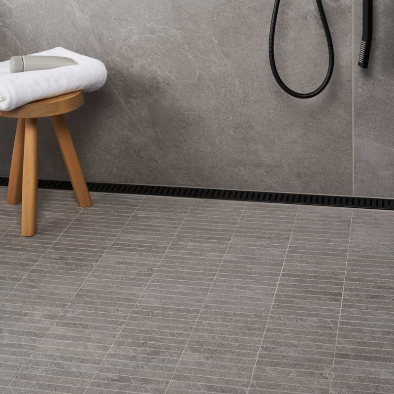 Era 12x12 Stacked Matte Limestone Look Porcelain Mosaic Tile, Slate Gray