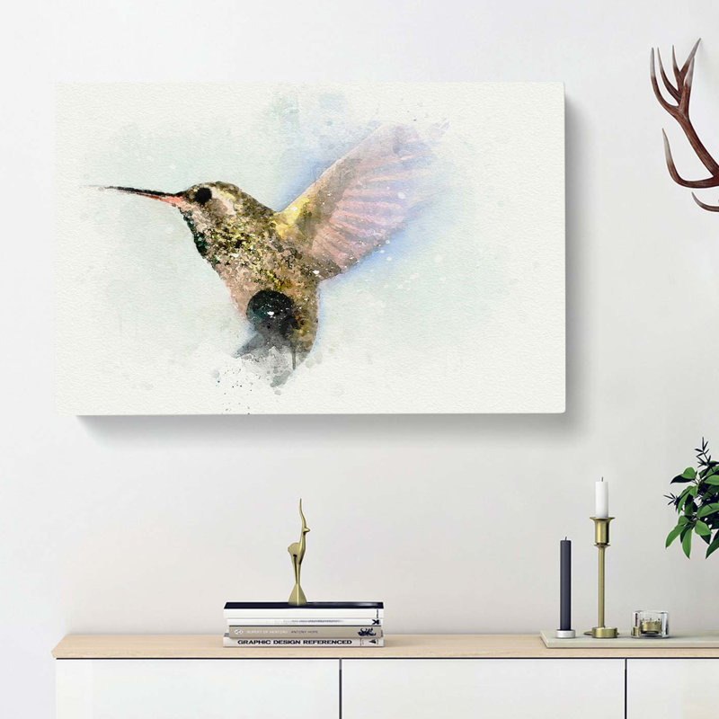 Flying Hummingbird Bird In Abstract - Wrapped Canvas Print, 40cm H x 60cm W x 3cm D