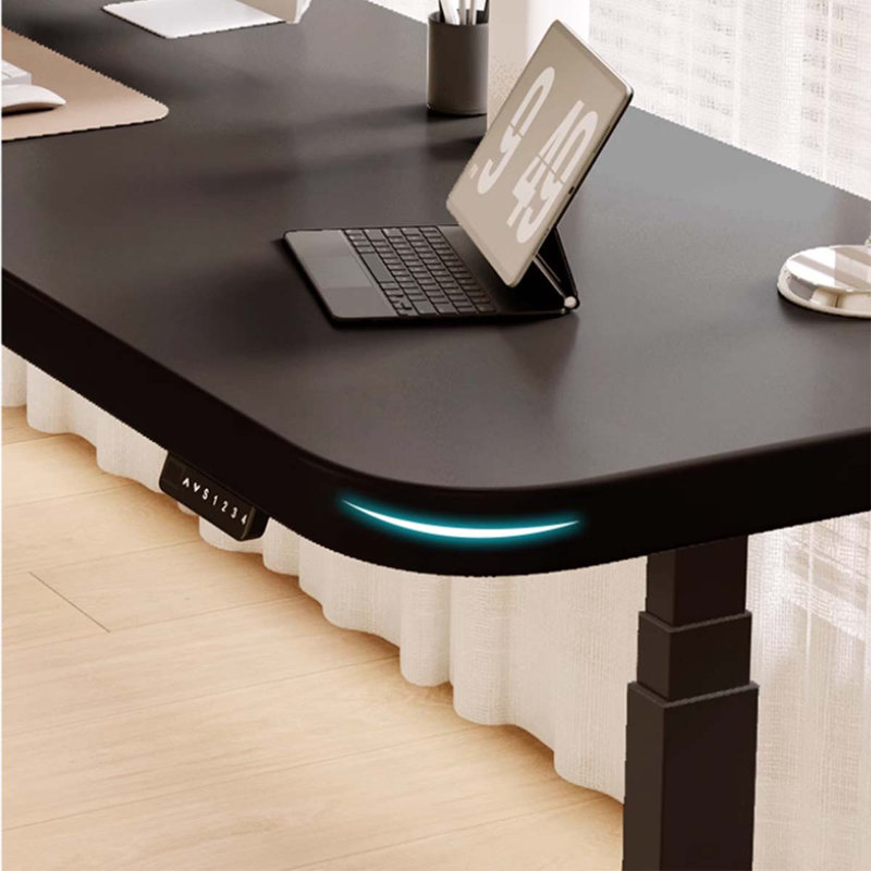 Black solid wood height-adjustable table, 29.5" H x 78.74" W x 23.62" D
