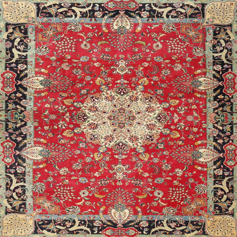 Tapis traditionnel rouge / noir Briadale, Carré 4 pi