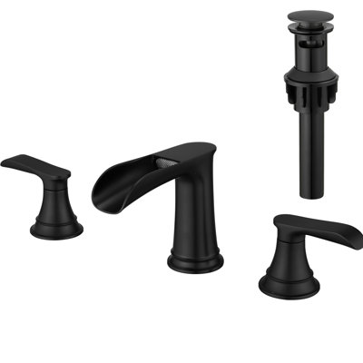 Robinet de salle de bain noir mat - Entraxe de 20 cm (8 pouces) avec cartouche en céramique et flexible