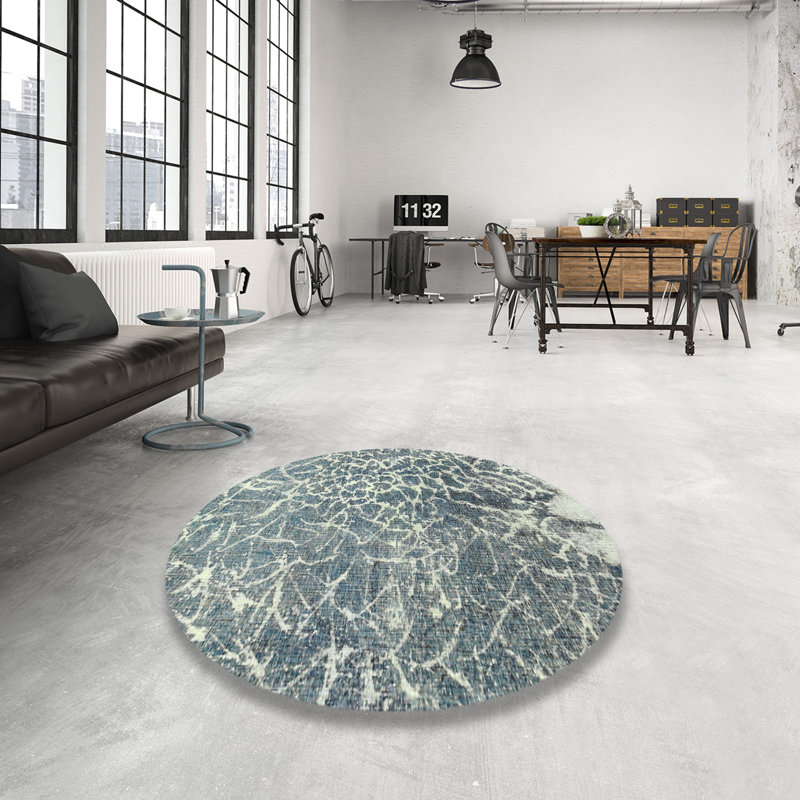 Tapis contemporain gris / blanc, Rond 8 pi