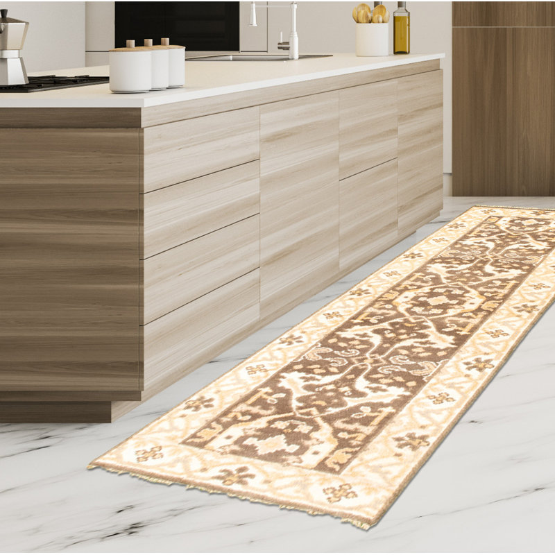 Tapis de couloir en laine noué à la main de conception unique noué à la main New Age 2 pi 6 po x 7 pi 10 po Tapis décoratif Ivoire/beige/brun