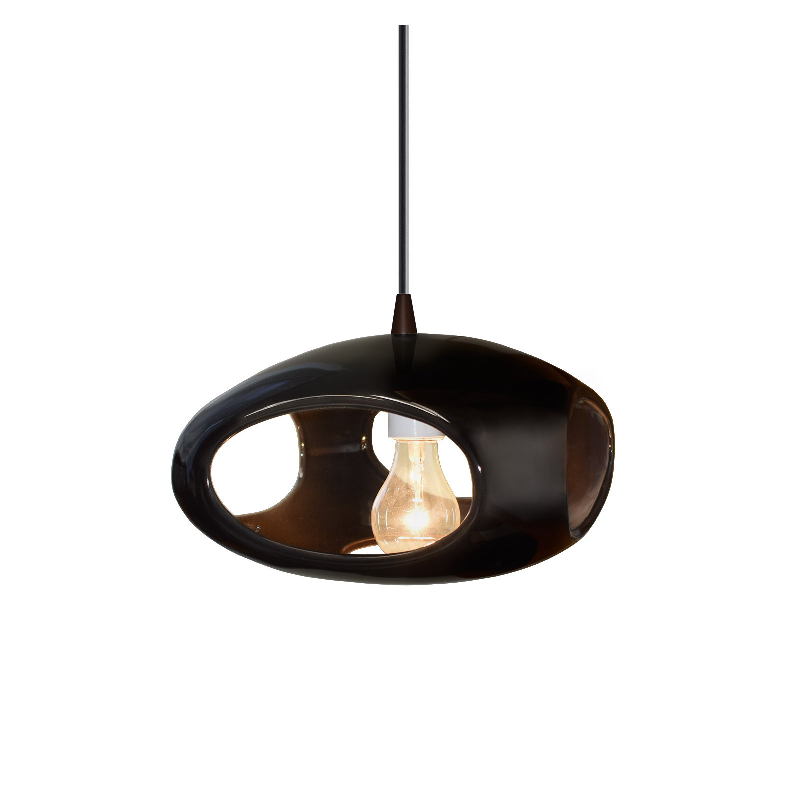 Logan Single Light Ceramic Dimmable Pendant, Dark Bronze, Gloss Black