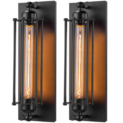 Industrial Black Wall Sconces 2-Pack, UL Approved E26/E27 Antique Wall Light Fixtures, Indoor Outdoor Wall Lighting for Bedside Bar Restaurant Hallway