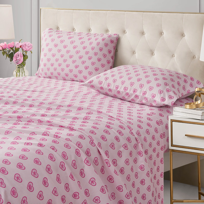 Juicy Couture Printed Microfiber Sheet Set, Full / Double, Scallop Heart Stripes Pink