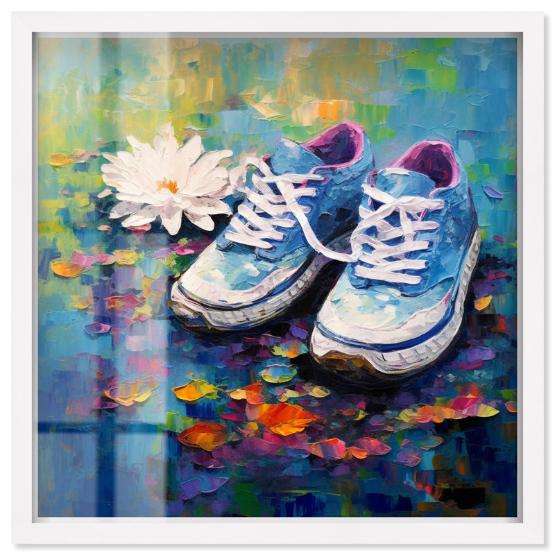 «Lily Pad Sneakers Shadowbox Print Sneaker» par Art Remedy, H 25 po x l 25 po, Blanc
