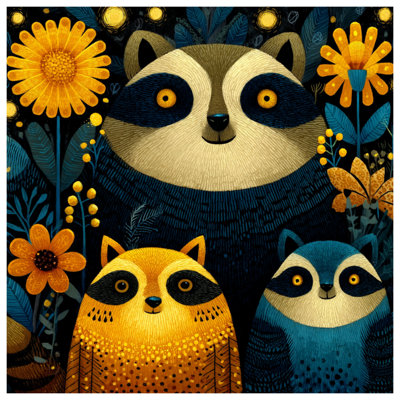 Colorful Raccoon Family Art Bedding Raccoons Bedspread Animals